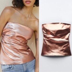 Zara Metallic Rose Gold Crop Top